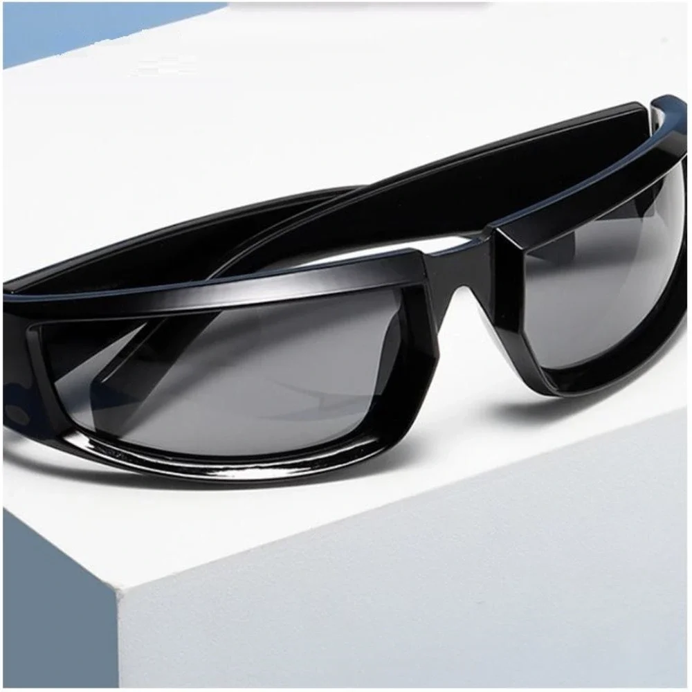 Sunglasses Black Frame Black Lens Street‎ Trendy Wear Shield Wrap Around UV400